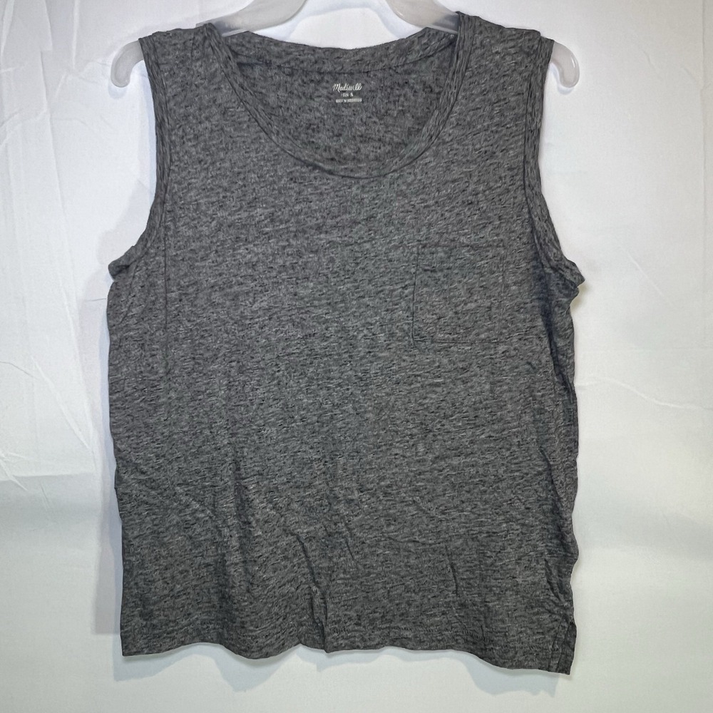 Madewell Basic‎ Pocket Tank Top Heathered Mercury Gray Scoop Neck Womens Size S